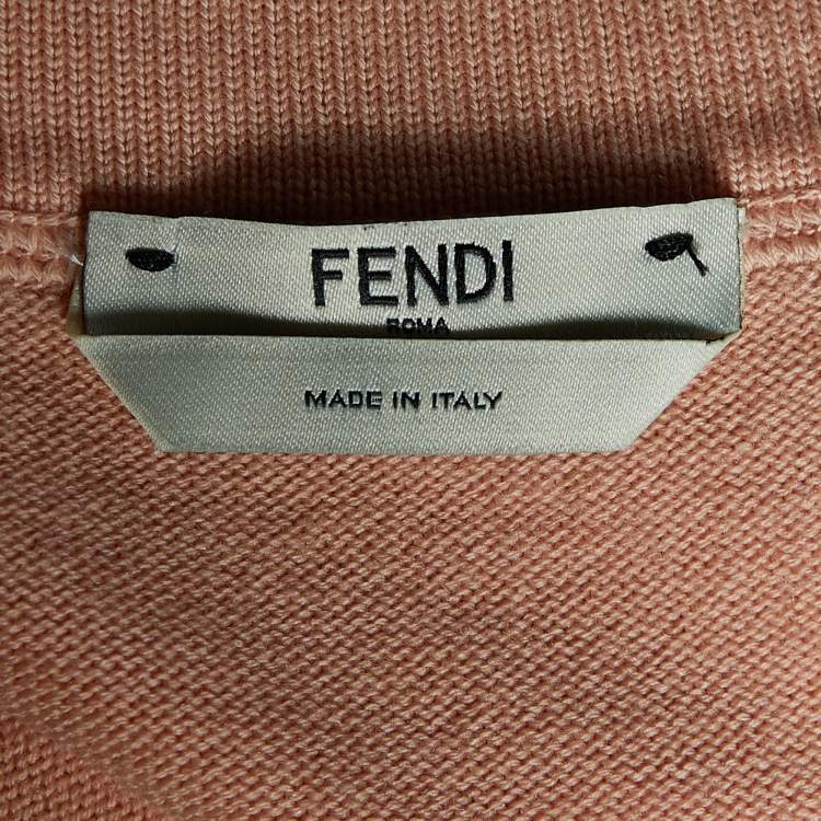 Pre Owned Fendi Light Orange Wool Fox Fur Bug Eye Sweater L