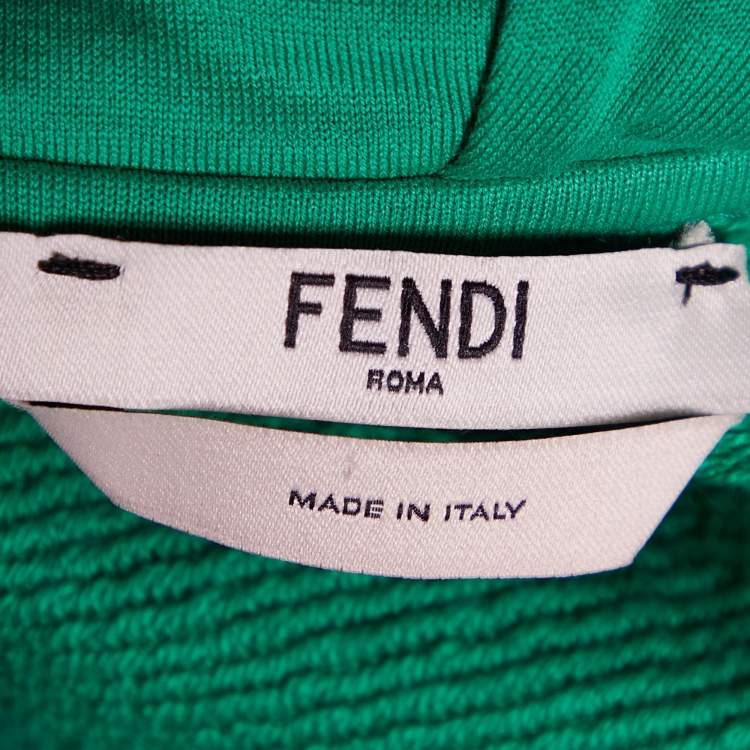 Pre Owned Fendi Green Cotton Jersey Studded Logo Hoodie L