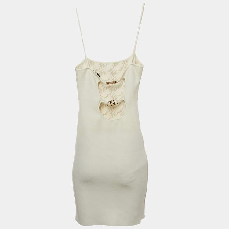Pre Owned Fendi Off-White Knit Cut-out Logo Detail Mini Sheath Dress S