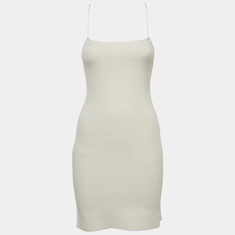 Pre Owned Fendi Off-White Knit Cut-out Logo Detail Mini Sheath Dress S