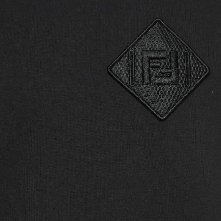 Pre Owned Fendi Black Logo Patch Cotton Knit Zipper Detail Sleeve Sweater L