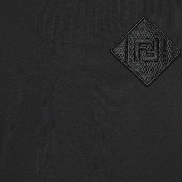 Pre Owned Fendi Black Logo Patch Cotton Knit Zipper Detail Sleeve Sweater L