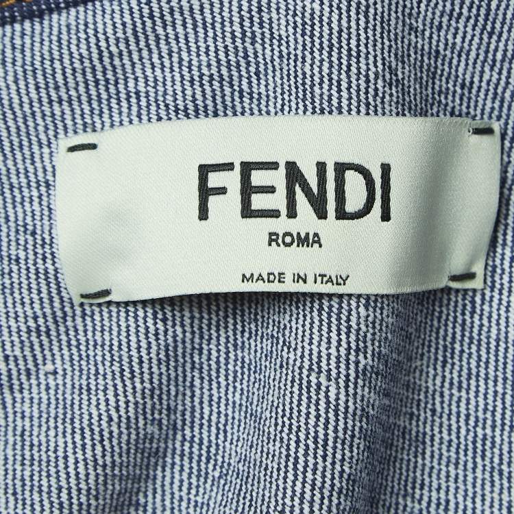 Pre Owned Fendi Blue Denim Crew Neck Belted Mini Dress S