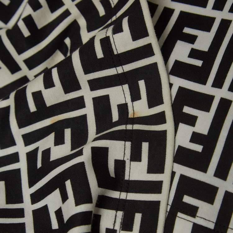 Pre Owned Fendi Black /White Logo Print and Embroidered Cotton T-Shirt S
