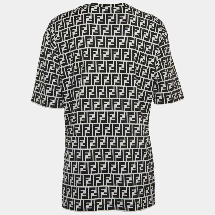 Pre Owned Fendi Black /White Logo Print and Embroidered Cotton T-Shirt S