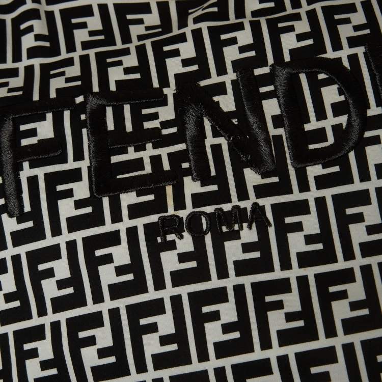 Pre Owned Fendi Black /White Logo Print and Embroidered Cotton T-Shirt S
