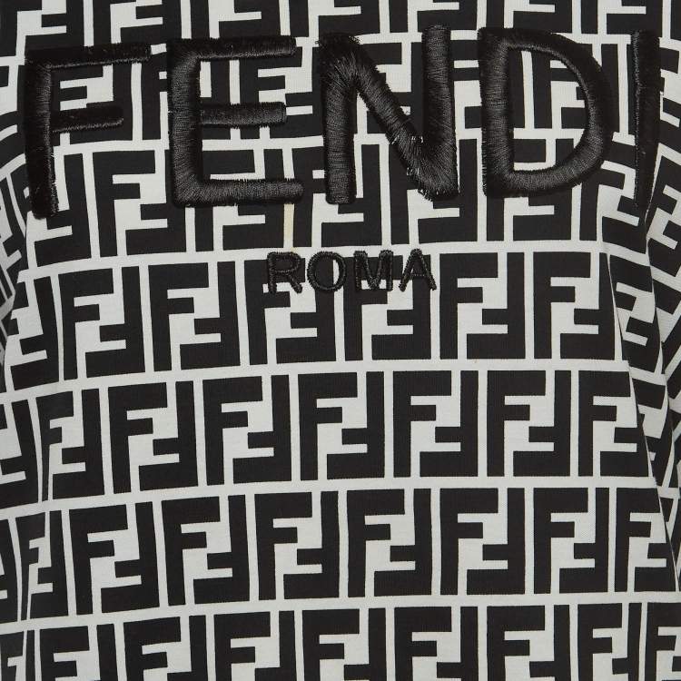 Pre Owned Fendi Black /White Logo Print and Embroidered Cotton T-Shirt S