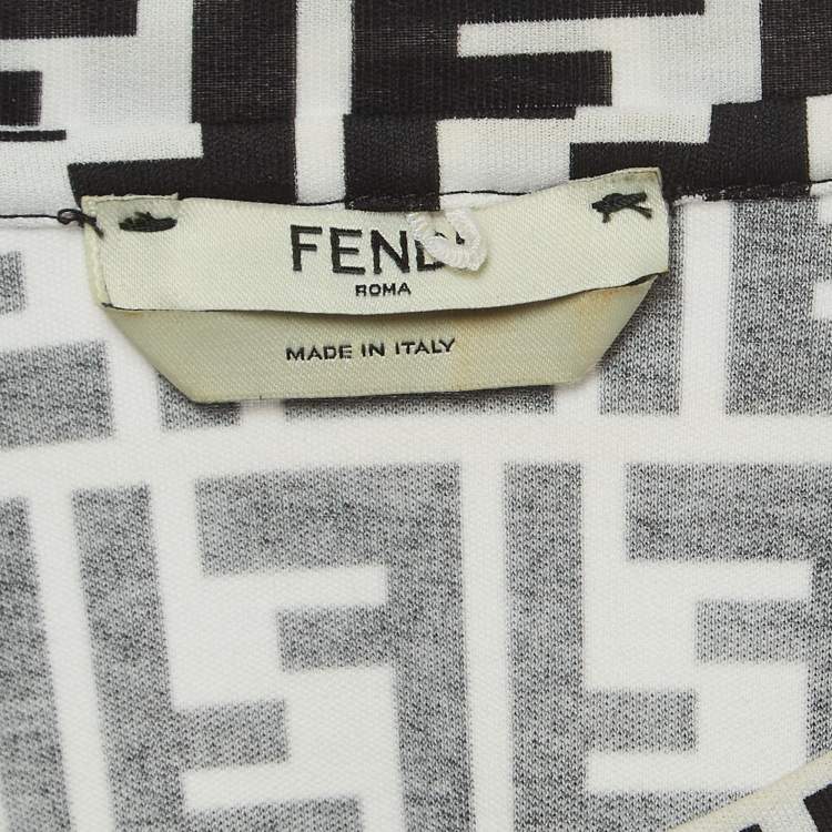 Pre Owned Fendi Black /White Logo Print and Embroidered Cotton T-Shirt S
