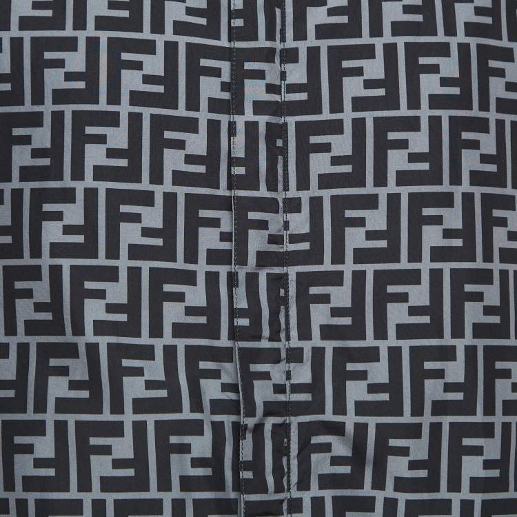 Pre Owned Fendi Black/Blue Print Synthetic Reversible Windbreaker Jacket L
