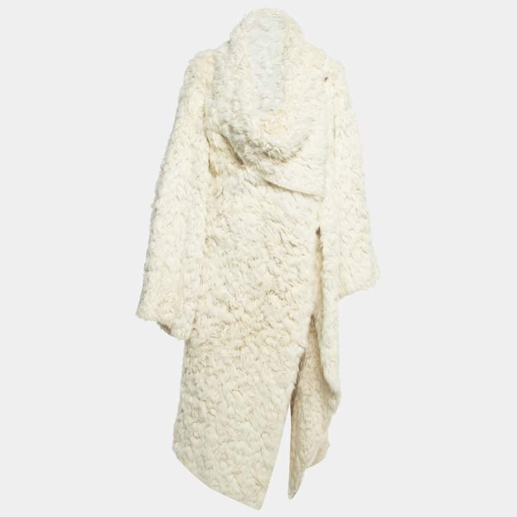 Pre Owned Fendi Vintage Cream Cashmere Fur Mid Length Coat S
