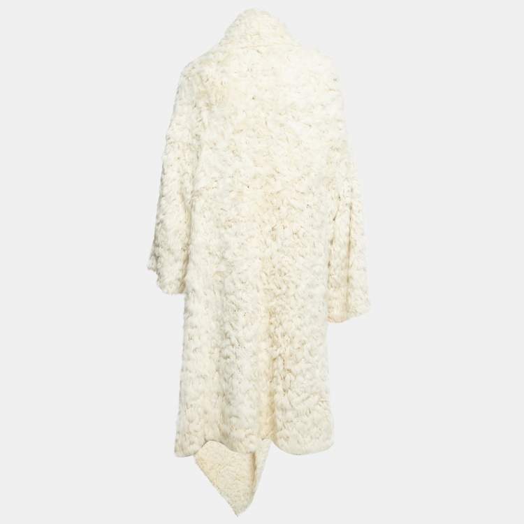 Pre Owned Fendi Vintage Cream Cashmere Fur Mid Length Coat S
