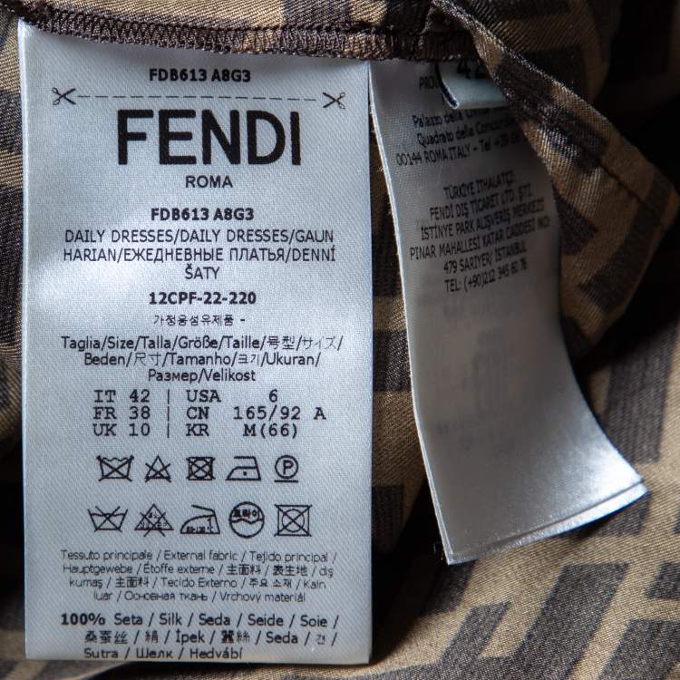 Pre Owned Fendi Brown FF Print Silk Belted Button Front Shirt Dress M