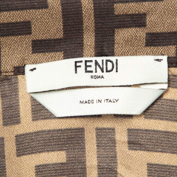 Pre Owned Fendi Brown FF Print Silk Belted Button Front Shirt Dress M