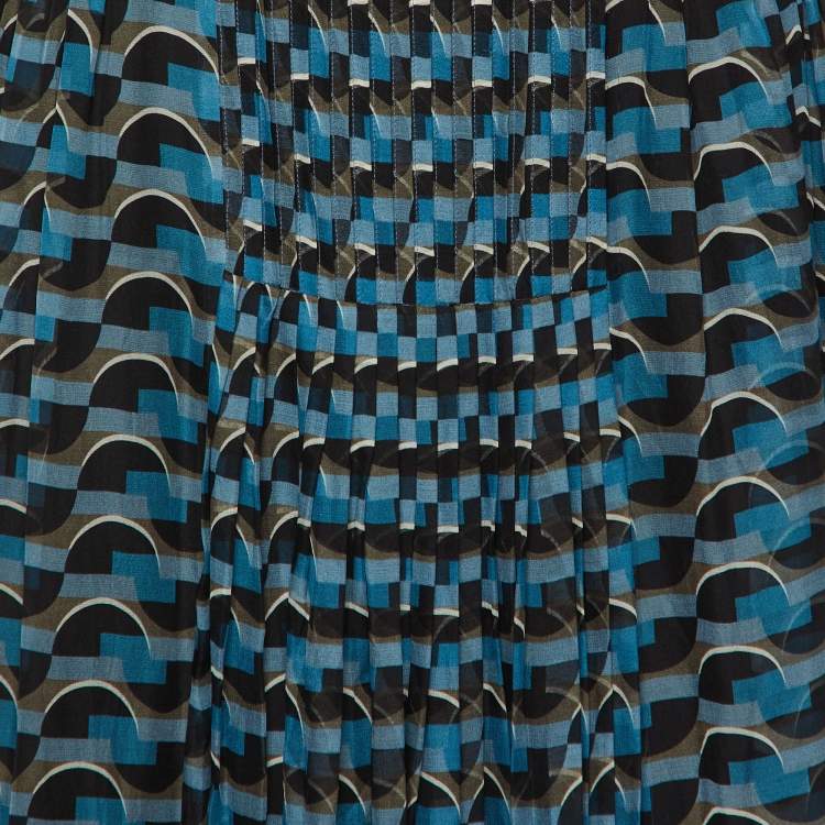 Pre Owned Fendi Blue Printed Silk Cut-Out Maxi Dress S
