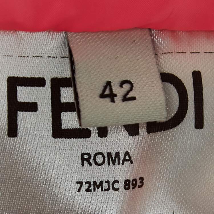 Pre Owned Fendi Neon Pink/Black Polka Dots Synthetic Applique Detail Bomber Jacket M