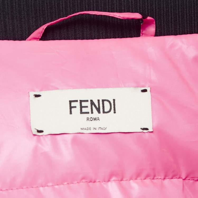 Pre Owned Fendi Neon Pink/Black Polka Dots Synthetic Applique Detail Bomber Jacket M