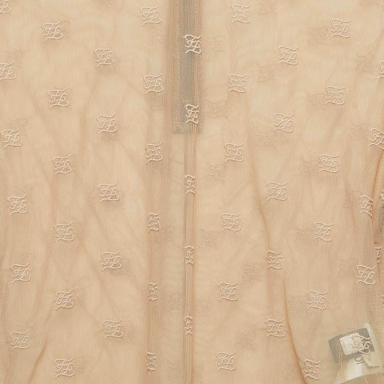 Pre Owned Fendi Beige Logo Embroidered Mesh Bodysuit S