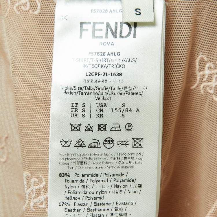 Pre Owned Fendi Beige Logo Embroidered Mesh Bodysuit S