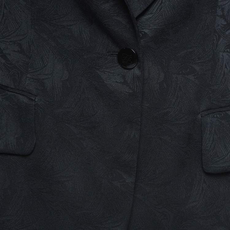 Pre Owned Fendi Black Jacquard Silk Single Breasted Blazer M