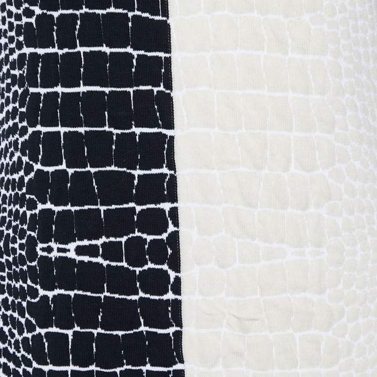 Pre Owned Fendi White/Black Crocodile Jacquard Knit Sleeveless Dress M