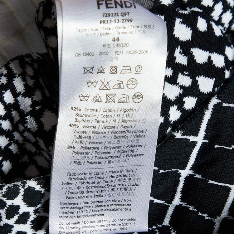 Pre Owned Fendi White/Black Crocodile Jacquard Knit Sleeveless Dress M