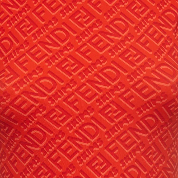 Pre Owned Fendi X Skims Red Logo Printed Nylon Jumpsuit S