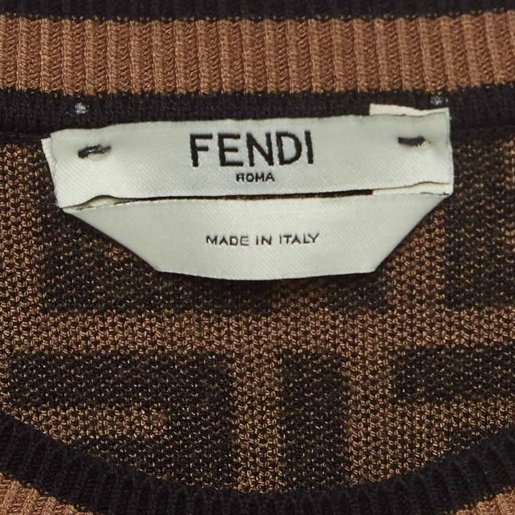 Pre Owned Fendi Brown Logo Intarsia Knit Midi Dress S