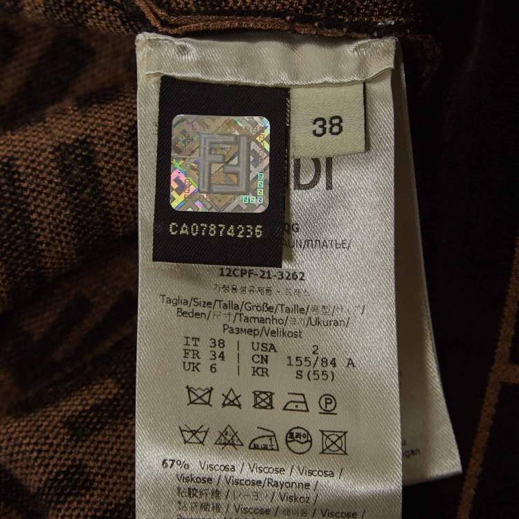 Pre Owned Fendi Brown Logo Intarsia Knit Midi Dress S