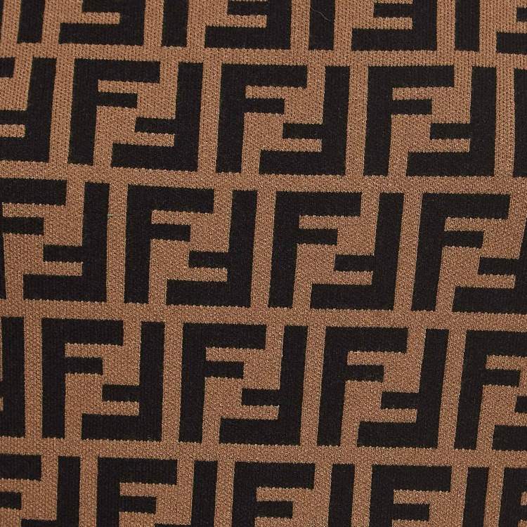 Pre Owned Fendi Brown Logo Intarsia Knit Midi Dress S
