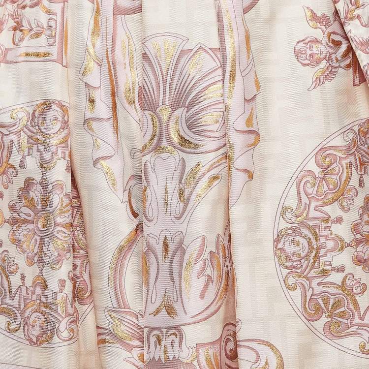 Pre Owned Fendi X Versace Pink Printed Silk Pleated Fendace Mini Skirt XS