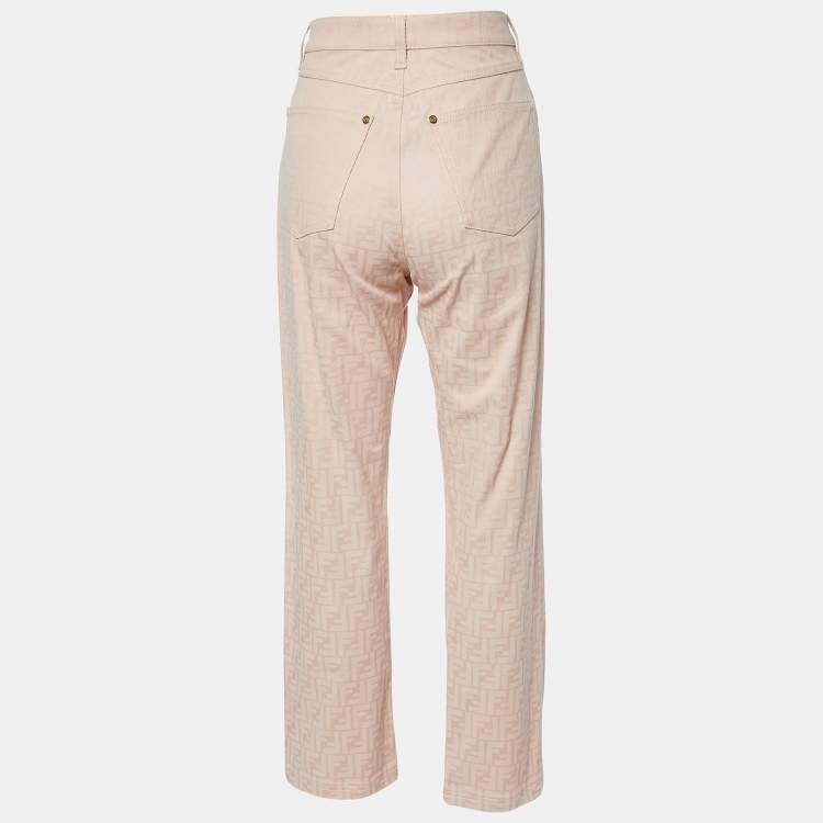 Pre Owned Fendi Pink FF Pattern Denim Straight Fit Jeans M/Waist 29"