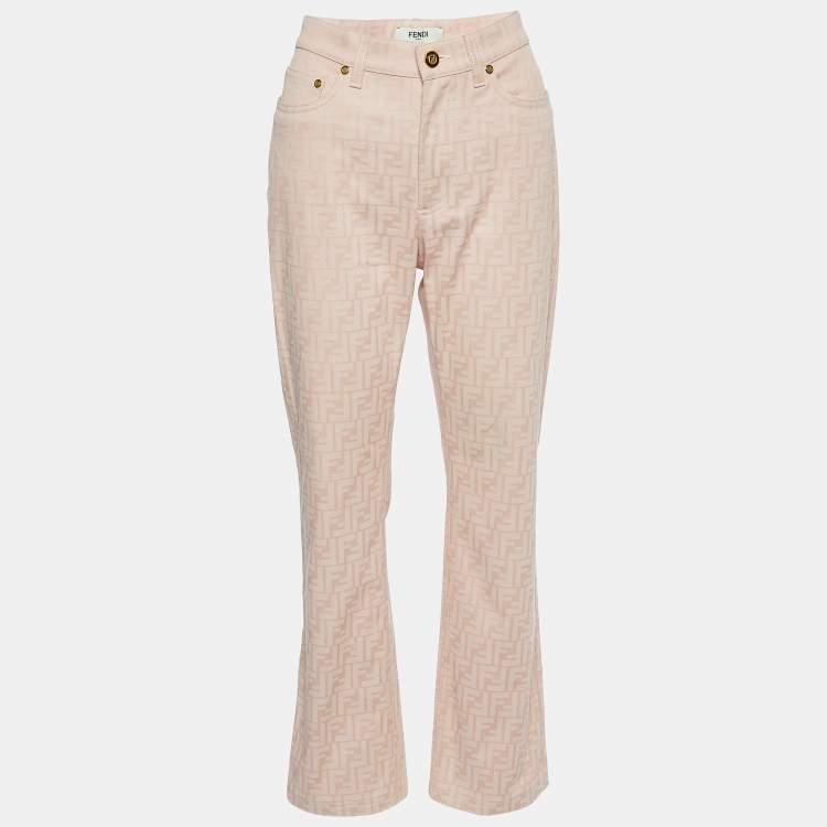 Pre Owned Fendi Pink FF Pattern Denim Straight Fit Jeans M/Waist 29"