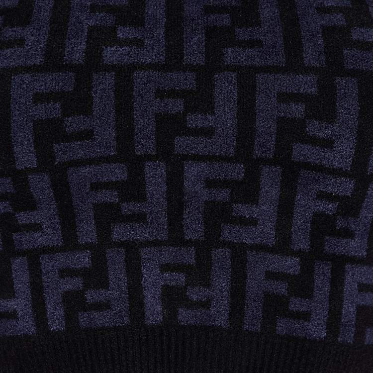 Pre Owned Fendi Navy Blue/Black FF Monogram Knit Crop Top S