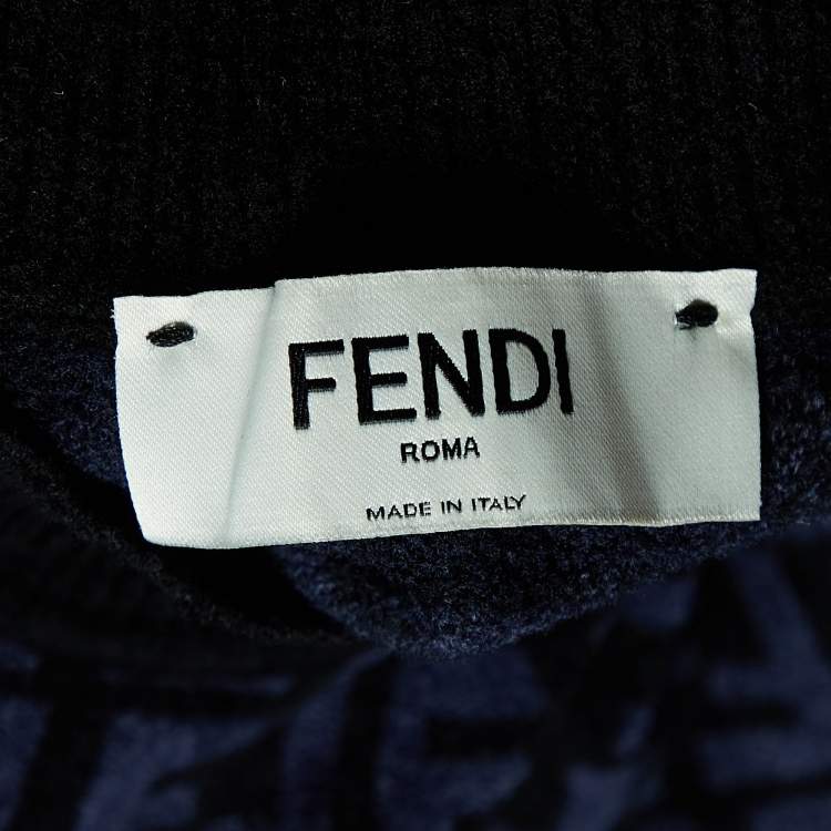 Pre Owned Fendi Navy Blue/Black FF Monogram Knit Crop Top S