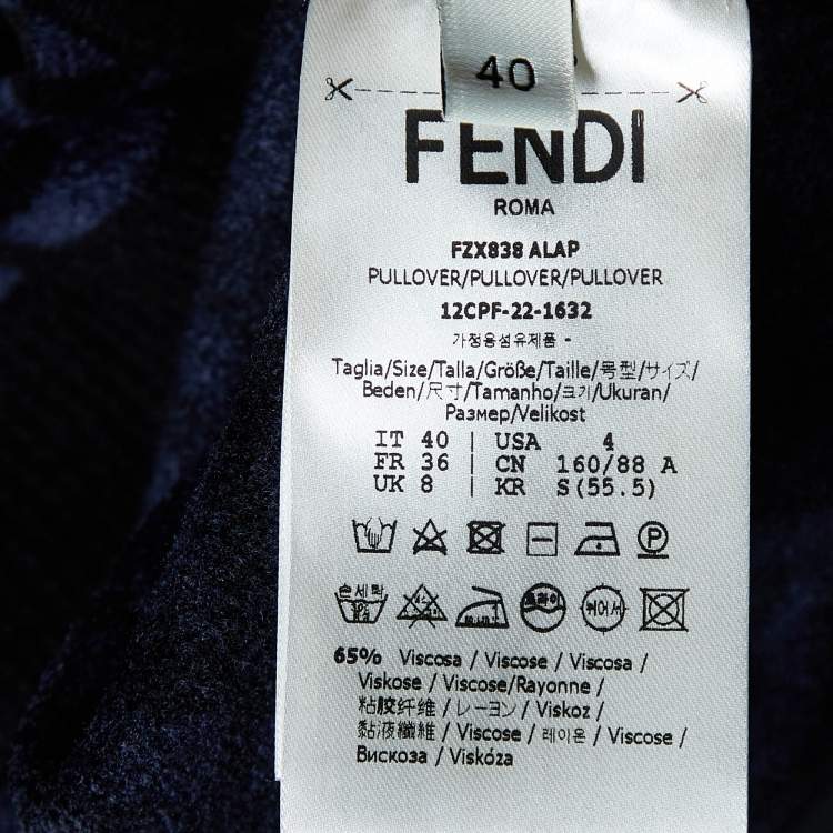 Pre Owned Fendi Navy Blue/Black FF Monogram Knit Crop Top S