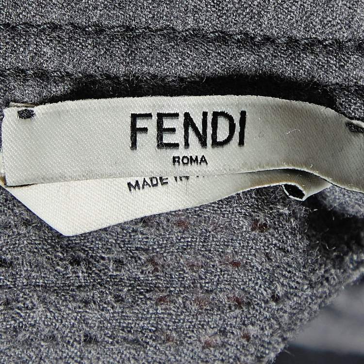 Pre Owned Fendi Grey Perforated Wool Short Sleeve Shirt M