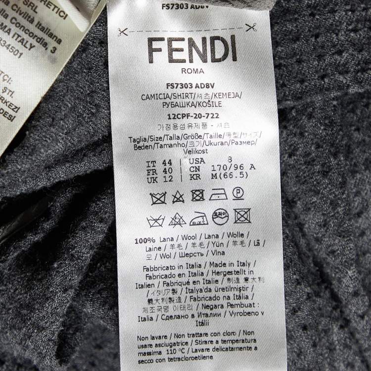 Pre Owned Fendi Grey Perforated Wool Short Sleeve Shirt M