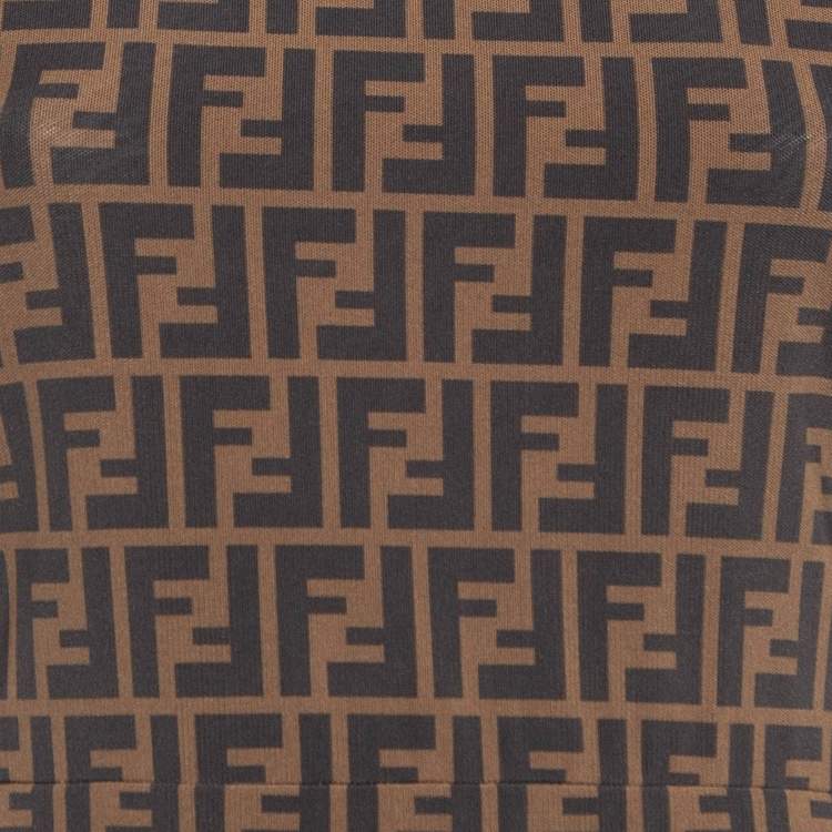 Pre Owned Fendi Brown Zucca Monogram Printed Mesh Midi Dress S