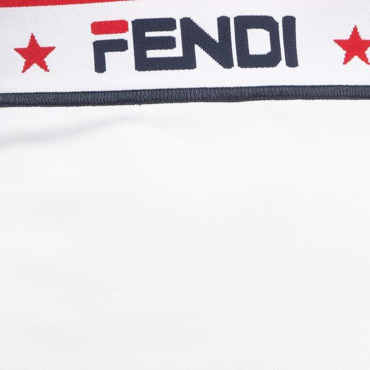 Pre Owned Fendi White Jersey Knit Zucca Stripe Detail Pencil Skirt S