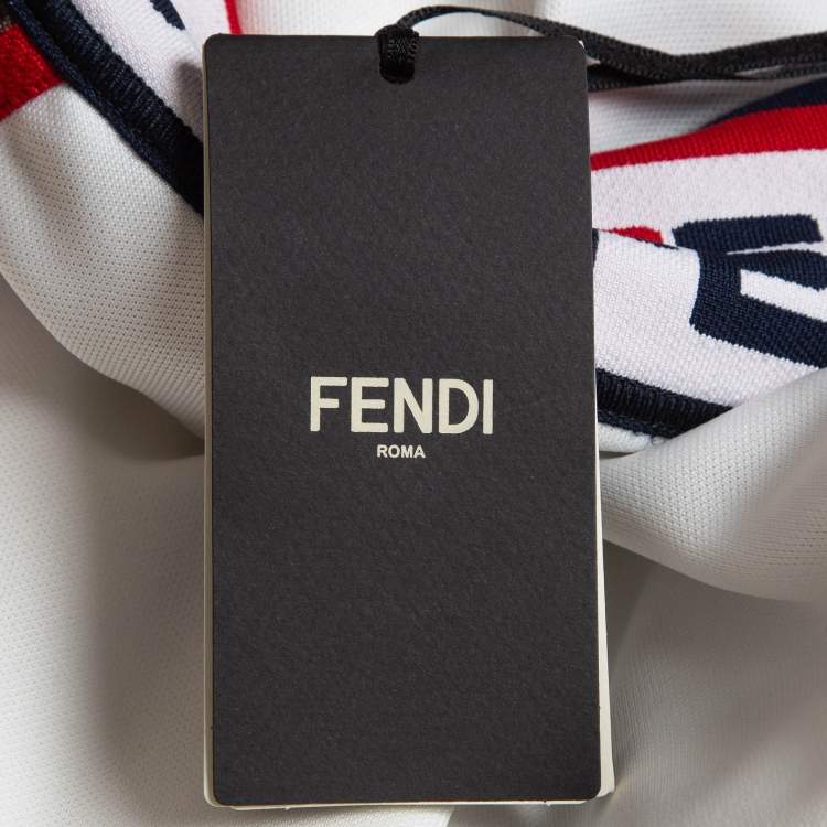 Pre Owned Fendi White Jersey Knit Zucca Stripe Detail Pencil Skirt S