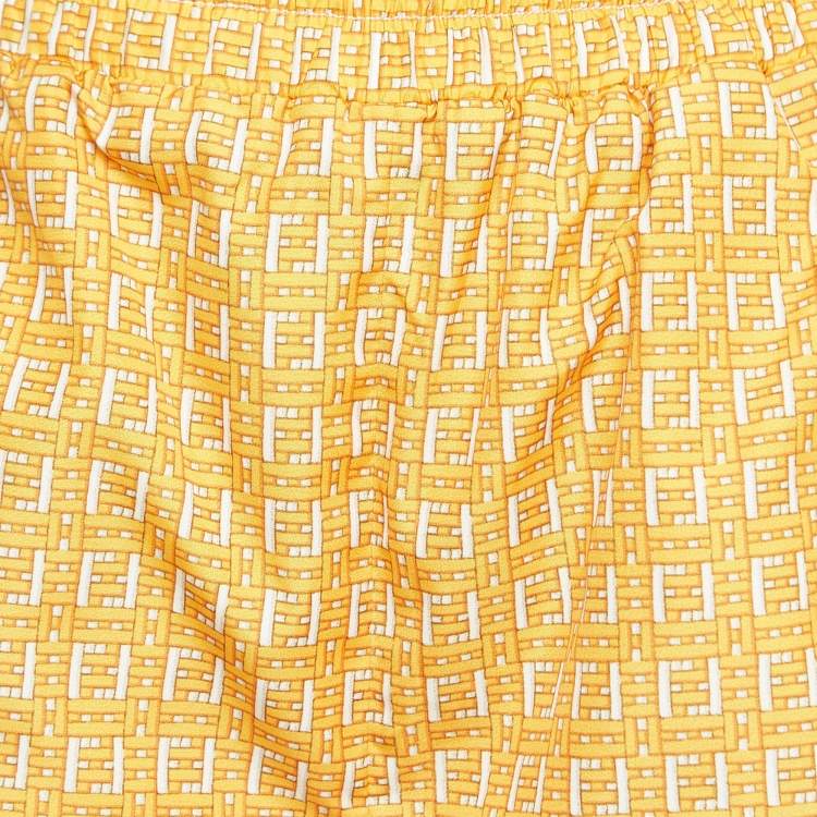 Pre Owned Fendi Yellow FF Logo Print Synthetic Shorts XS