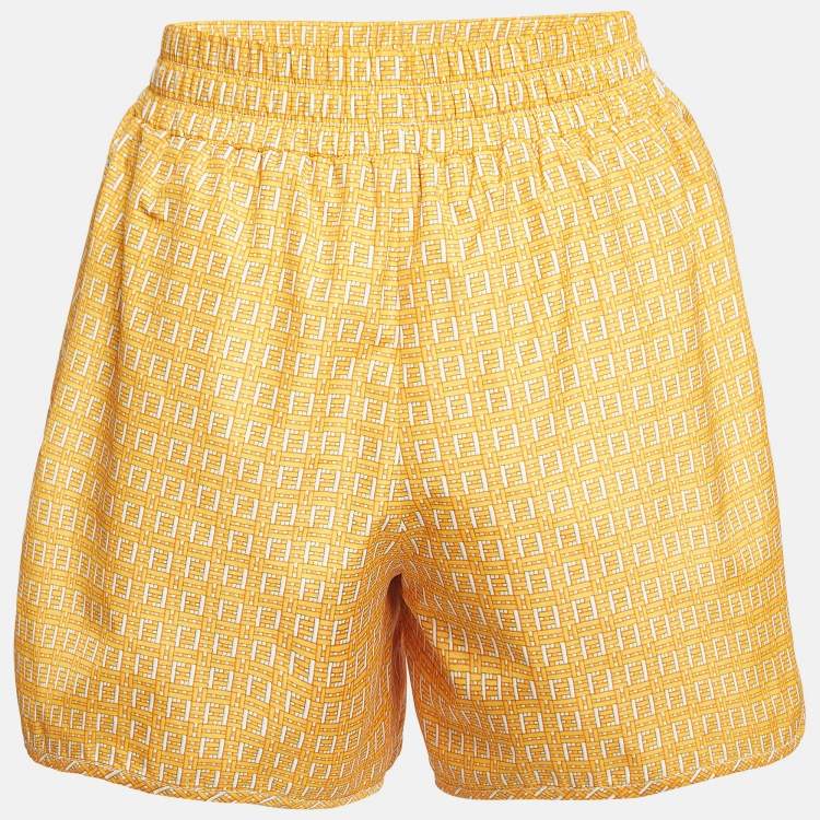 Pre Owned Fendi Yellow FF Logo Print Synthetic Shorts XS