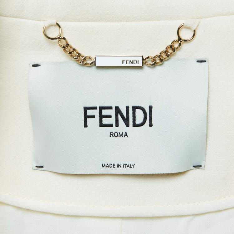 Pre Owned Fendi Off White Leather Trim Wool Belted Go-To Jacket S