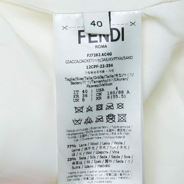 Pre Owned Fendi Off White Leather Trim Wool Belted Go-To Jacket S
