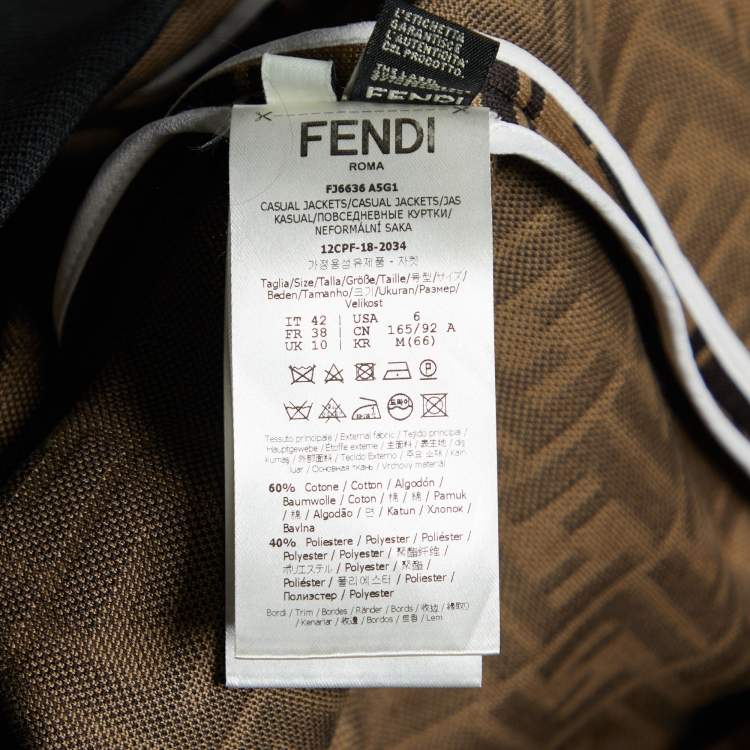 Pre Owned Fendi Brown FF Logo Pattern Jersey Oversized Zip Up Jacket M