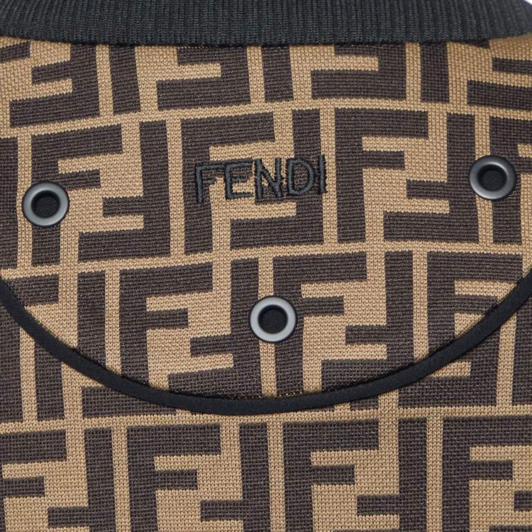 Pre Owned Fendi Brown FF Logo Pattern Jersey Oversized Zip Up Jacket M