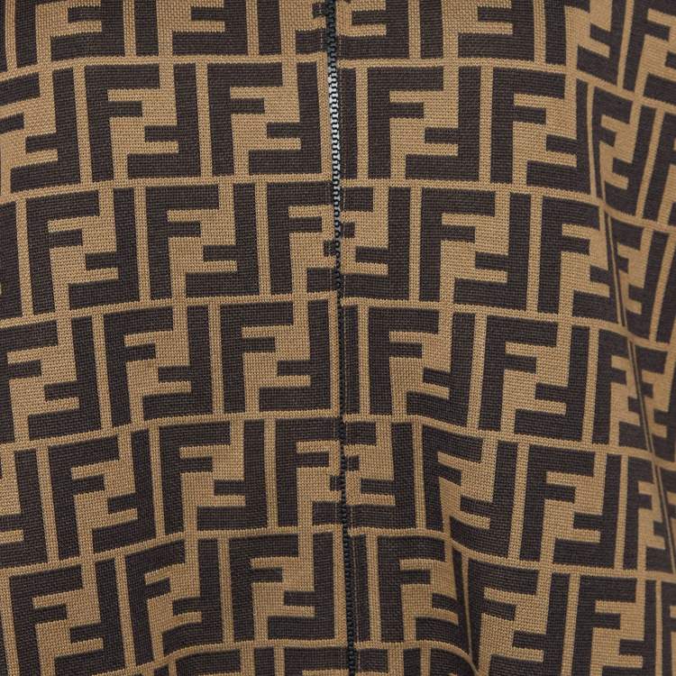 Pre Owned Fendi Brown FF Logo Pattern Jersey Oversized Zip Up Jacket M