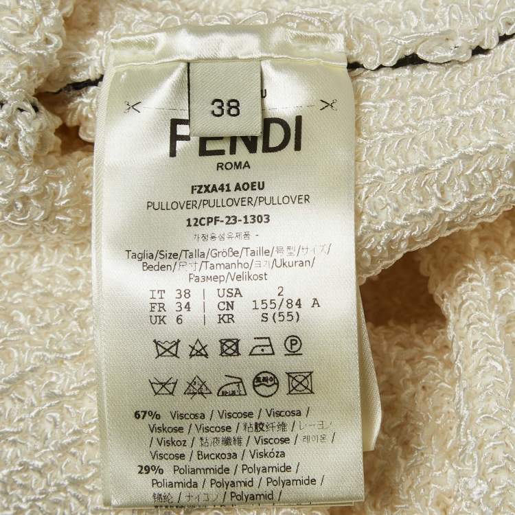 Pre Owned Fendi White Stretch Knit High Neck Slim Fit Pull Over S