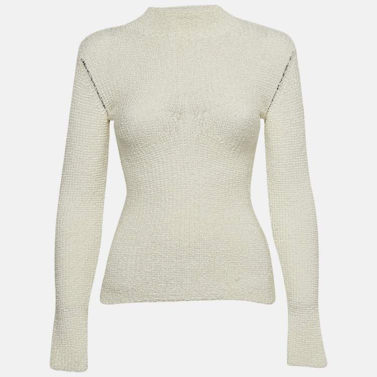 Pre Owned Fendi White Stretch Knit High Neck Slim Fit Pull Over S