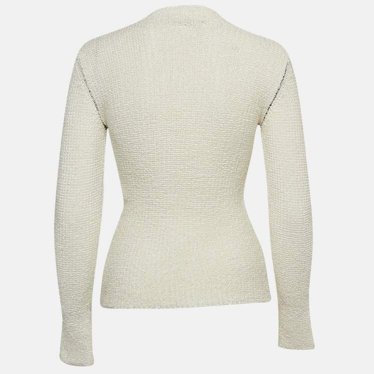 Pre Owned Fendi White Stretch Knit High Neck Slim Fit Pull Over S